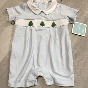 NWT 6M Petit Bebe Christmas Tree Smocked Romper